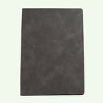 Grey personalised soft cover notebook with suede finish, lined pages, available in A5 and A6.