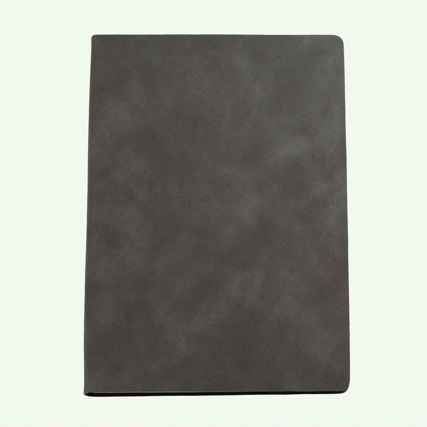 Grey personalised soft cover notebook with suede finish, lined pages, available in A5 and A6.