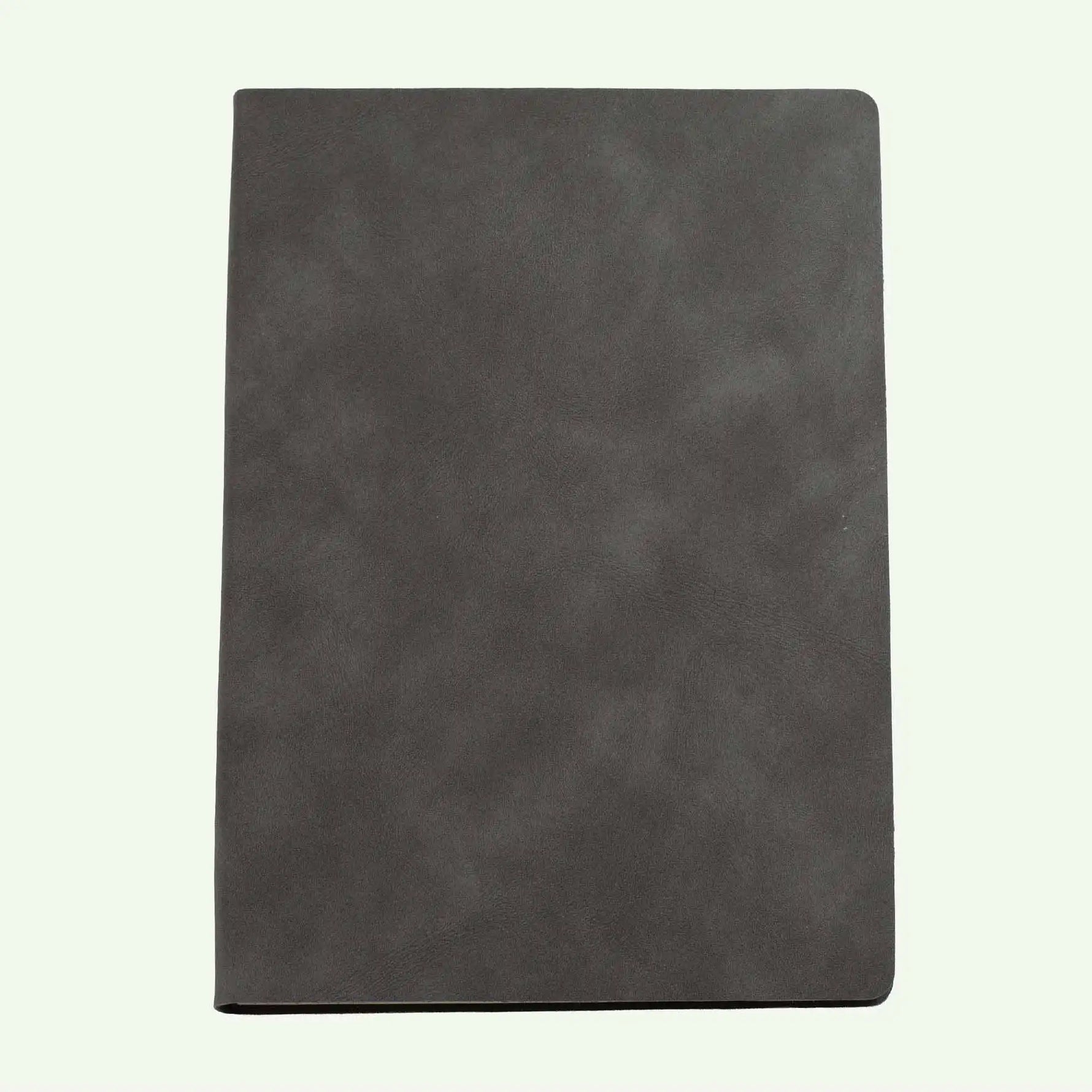 Grey personalised soft cover notebook with suede finish, lined pages, available in A5 and A6.