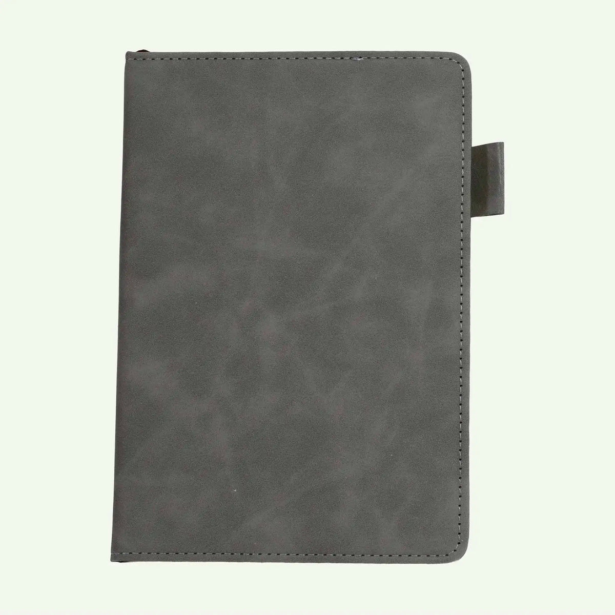 Grey A5 suede hardcover notebook with lined pages for office notes, study planning and journaling.