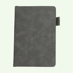 Grey A5 suede hardcover notebook with lined pages for office notes, study planning and journaling.