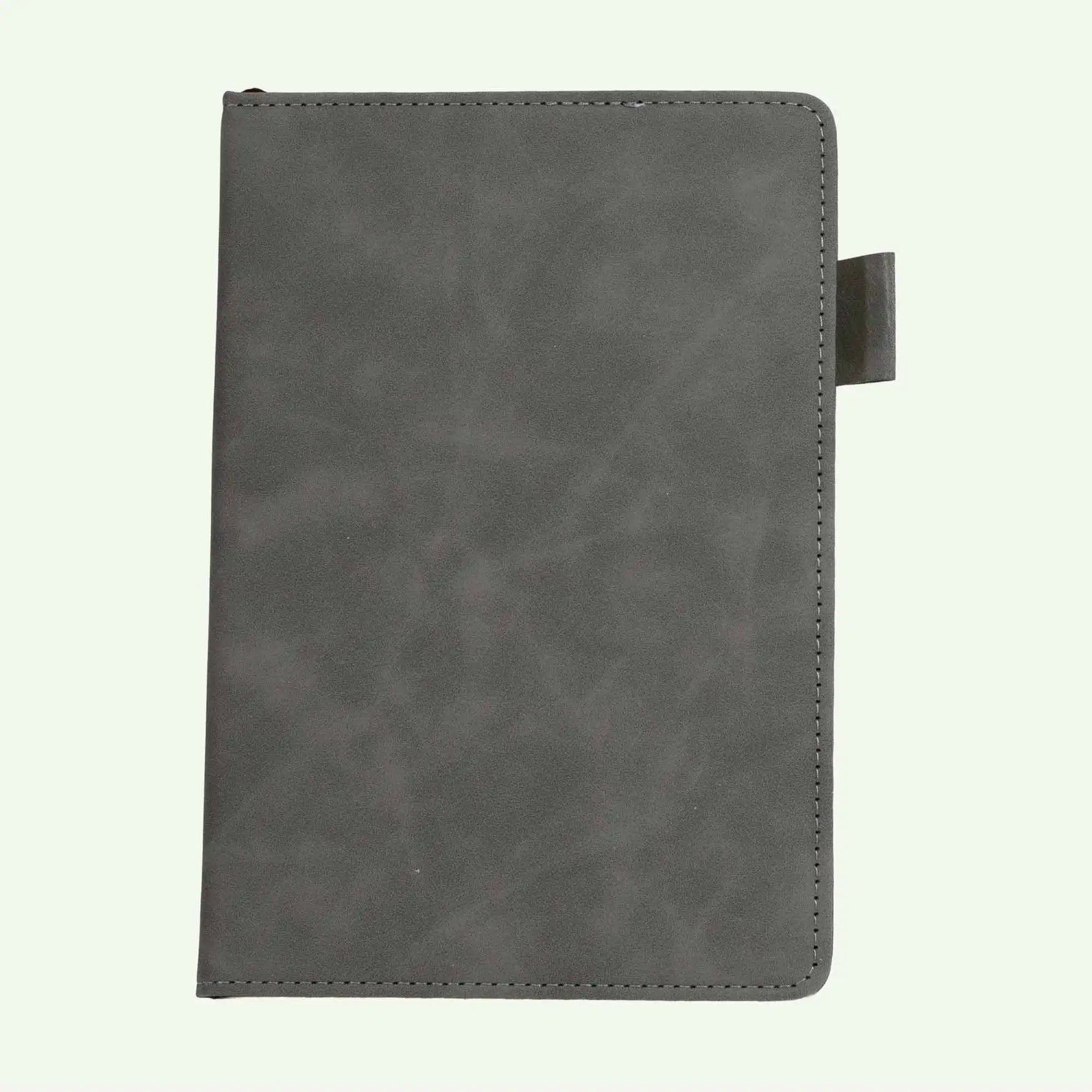 Grey A5 suede hardcover notebook with lined pages for office notes, study planning and journaling.