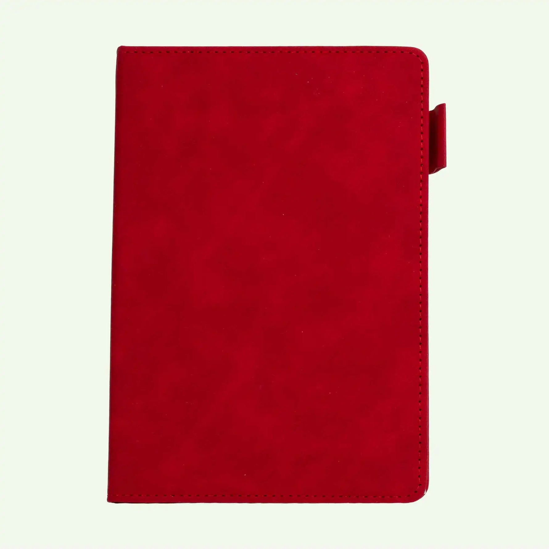 Red A5 suede hardcover notebook with lined pages for study, work notes and journaling.
