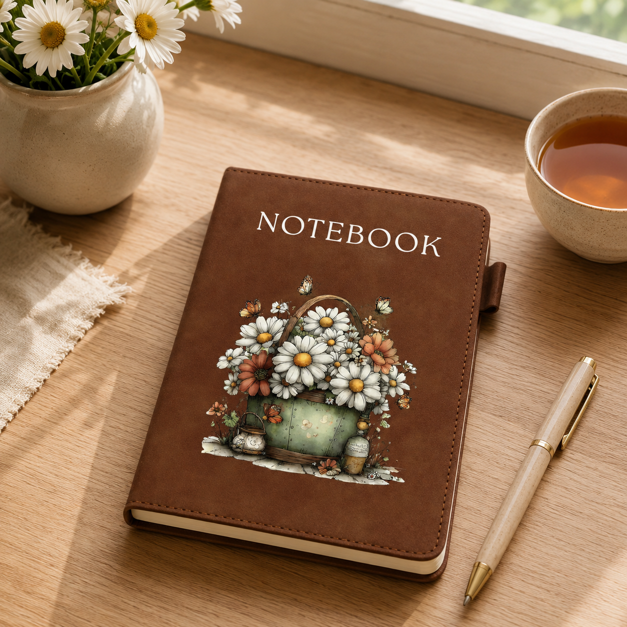 Daisy Basket A5 Suede-Effect Notebook