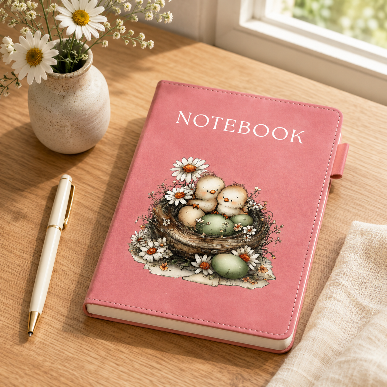 Baby Birds & Daisy Nest A5 Lined Notebook