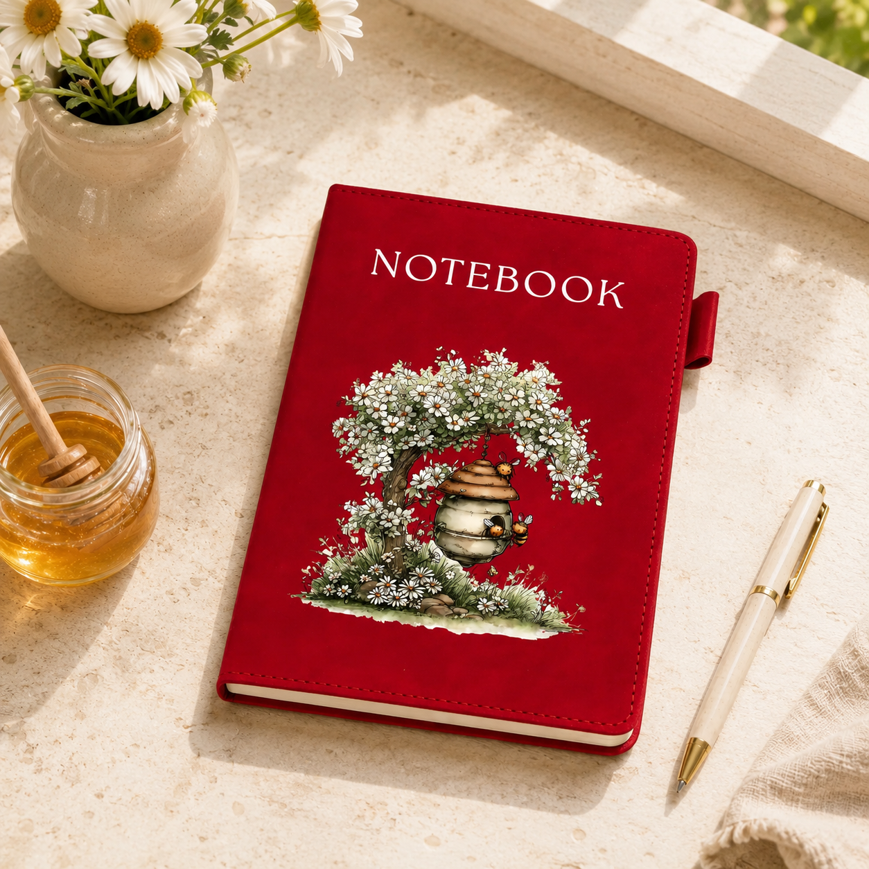 Beehive & Daisy Tree A5 Suede-Effect Notebook