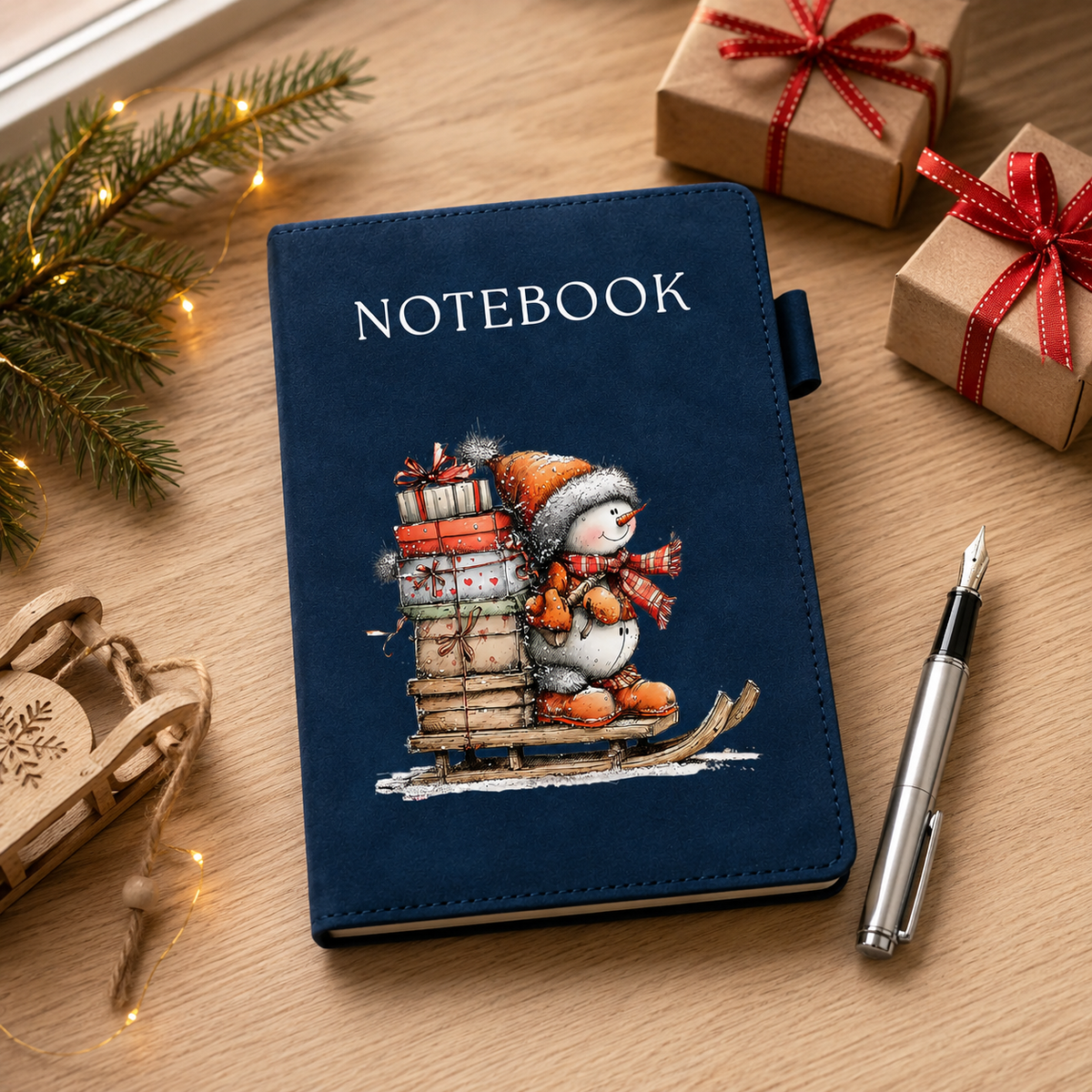 Snowman’s Christmas Delivery A5 Suede Notebook