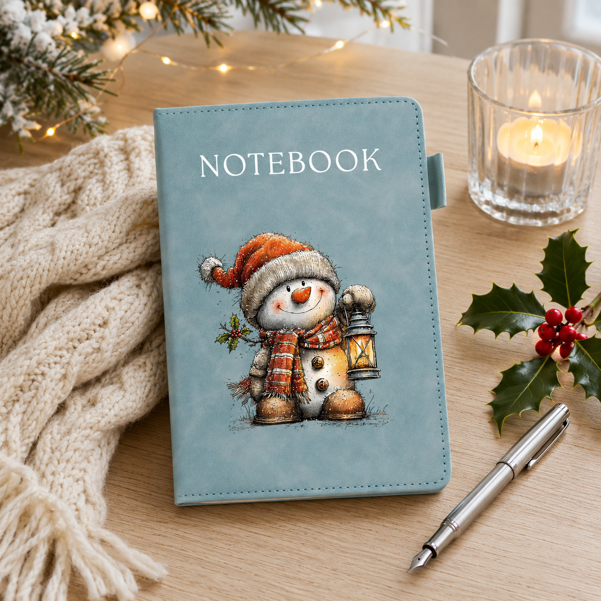 Snowman’s Lantern Glow A5 Christmas Notebook