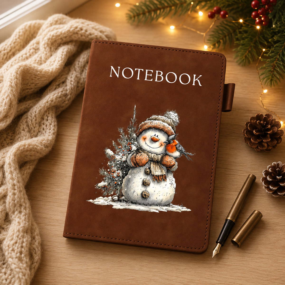 Snowman & Robin A5 Christmas Suede Notebook