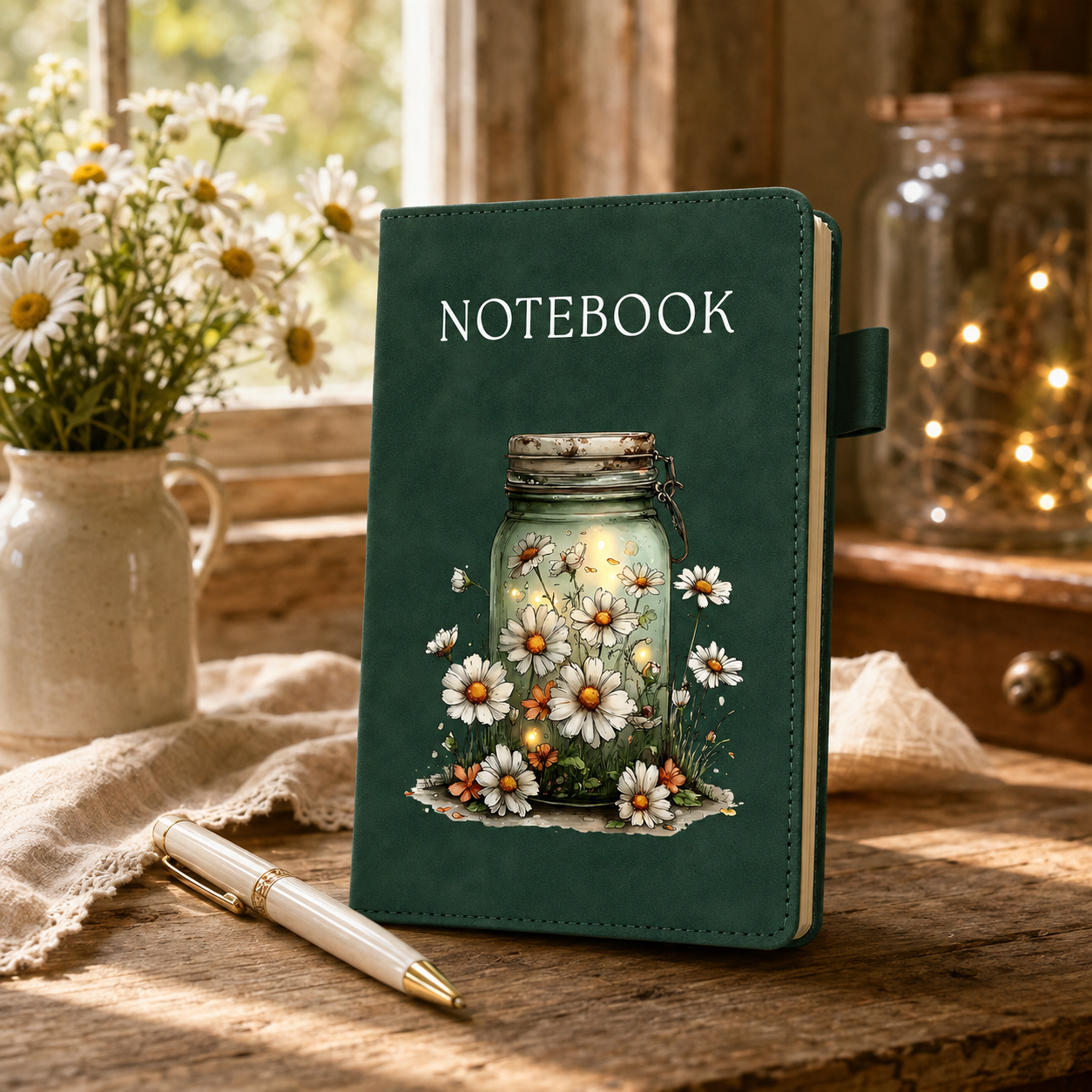 Daisy Glow Mason Jar A5 Lined Notebook