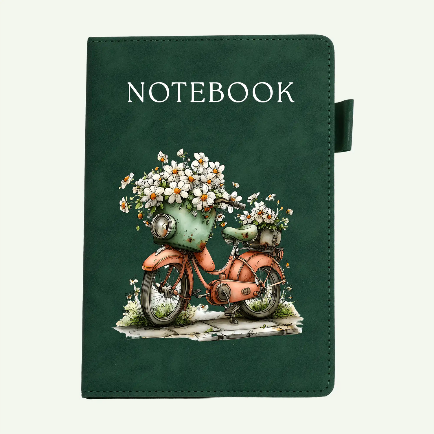 Vintage Bicycle & Daisies A5 Suede-Effect Notebook